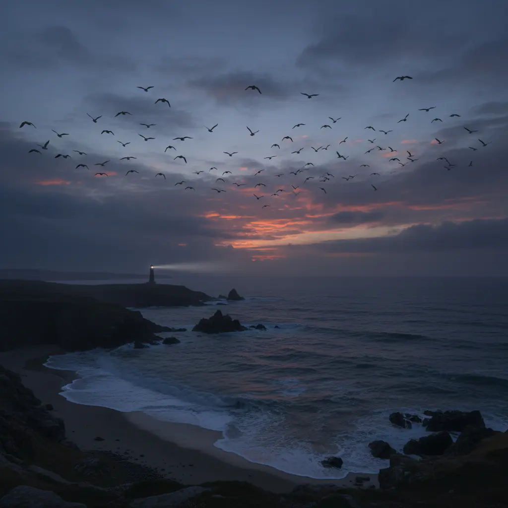 Aves migratórias sobrevoando a zona costeira